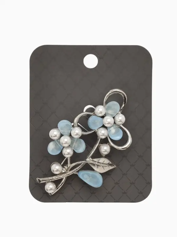 Брошь с жемчугом "Цветы", цвет голубой в серебре