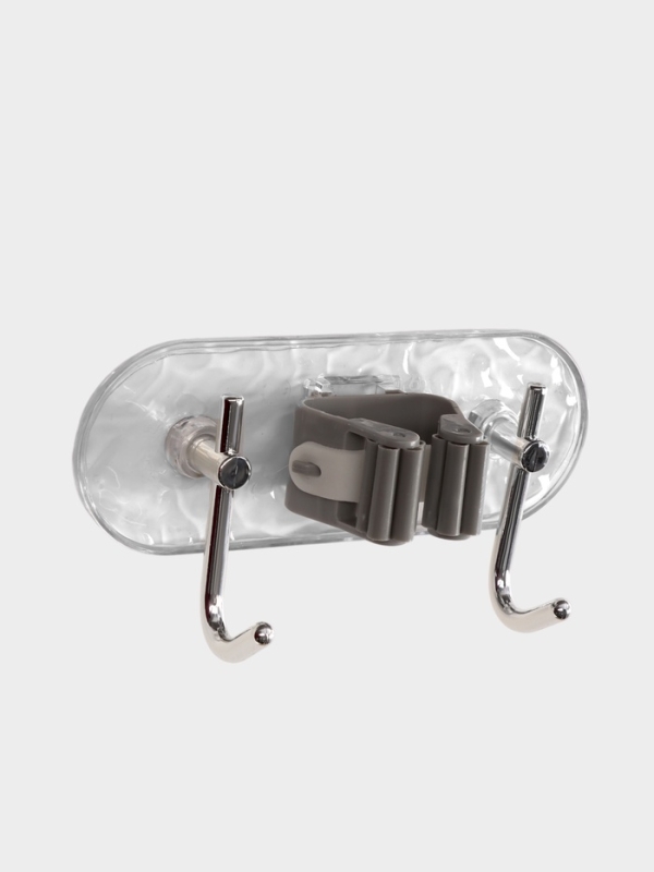 Держатель для швабр настенный самоклеящийся, прозрачная основа, 16х6х6 см