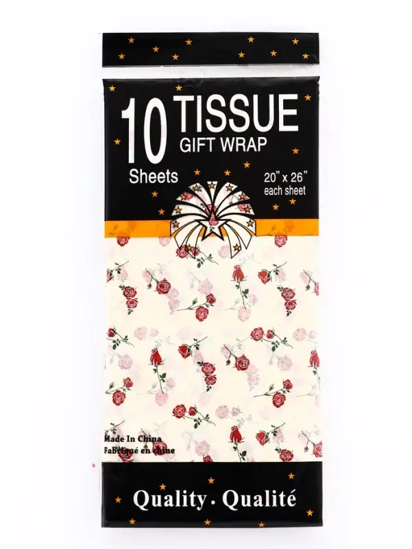 Бумага упаковочная тишью, &laquo;Садовые розы&raquo;, кремовый, 50 см &times; 70 см 17 грамм