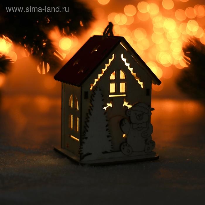 Новогодний декор с подсветкой &laquo;Домик с красной крышей&raquo; 9&times;6&times;7 см, МИКС