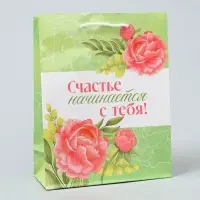 Пакет подарочный ламинированный, упаковка, &laquo;Счастье начинается с тебя&raquo;, MS 18 х 23 х 8 см