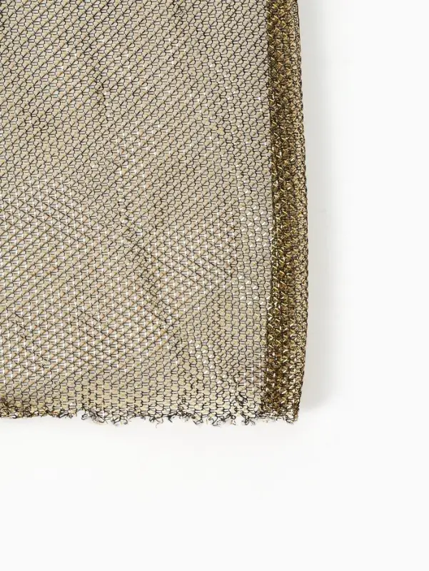 Лоскут трикотаж сетка, мелкая кольчуга золото на черном 100*150см