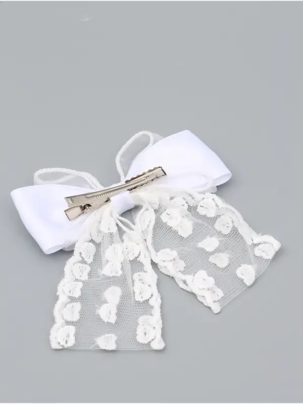 Бант для волос на заколке с лентами &laquo;Сердечки&raquo;, белый, Принцессы