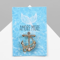 Брошь &laquo;Якорь&raquo; с бусинками, цвет белый в золоте