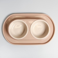 Миска для животных "Мур-мяу" 0,3л двойная на подставке, бежевая