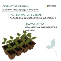 Кассета для рассады, 30 &times; 15 &times; 8 см, 8 ячеек по 150 мл, торф, 6 &times; 6 см
