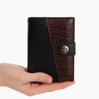 Портмоне мужское на кнопке, 3 в 1, для автодокументов и паспорта, 2 отдела, для карт, для монет, цвет чёрный/кофе