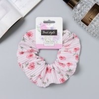 Резинка для волос "Орбита" жатка цветы, 12 см, розовый