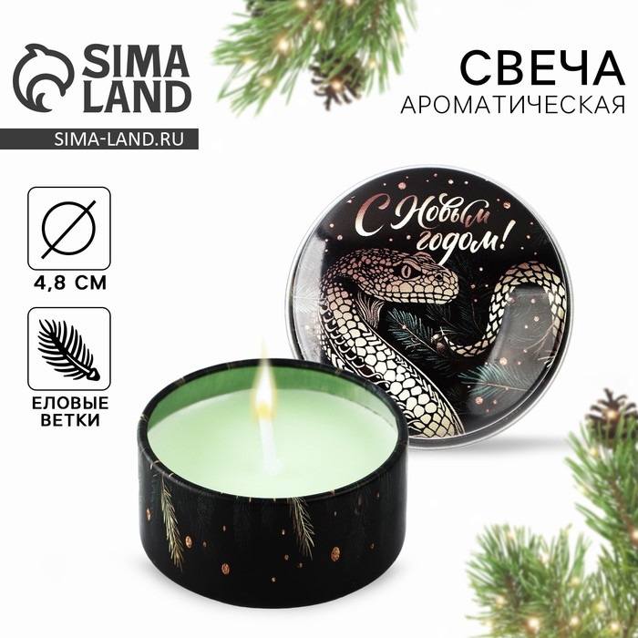 Свеча новогодняя в железной банке &laquo;Новый год: Новогодняя&laquo;Новый год: аромат еловые ветки, 4.8 см