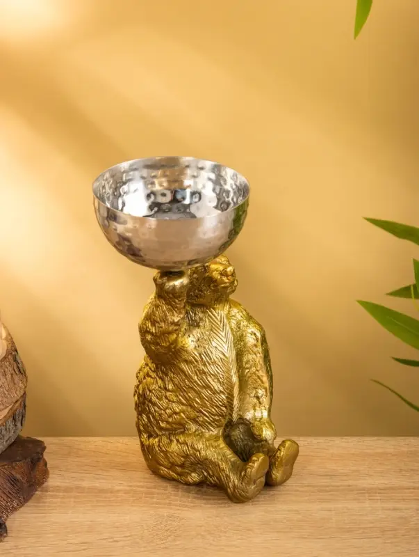 Сувенир с чашей "Медведь" 14,5х13х23 см, алюминий