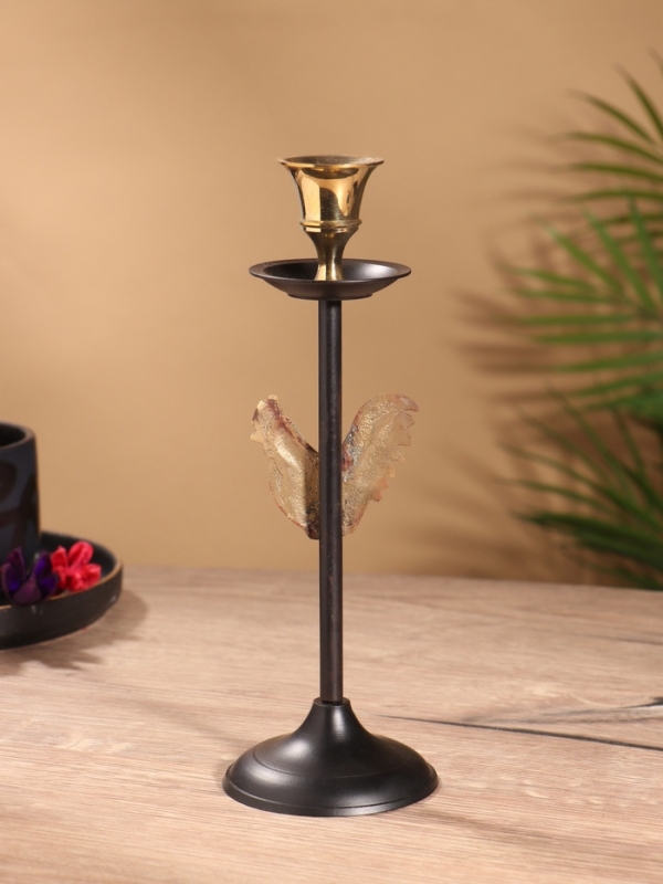 Подсвечник на 1 свечу " Золотой гребешок" латунь, черный с золотом 6х6х21,5  см