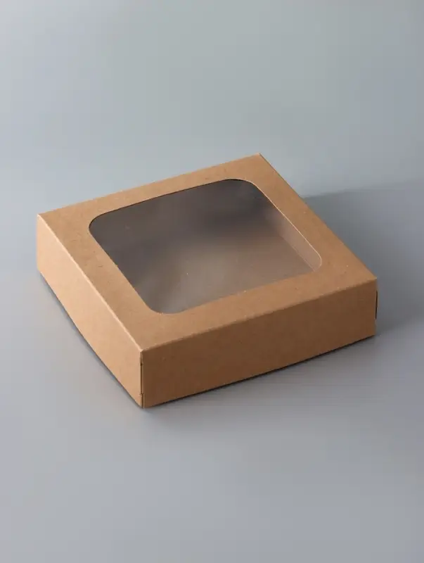 Коробка складная, с окном, крафт, 15 х 15 х 4 см