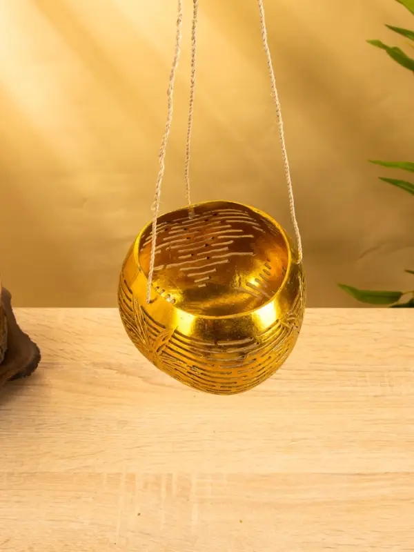 Подсвечник подвесной из кокоса, 9-12 см, золотистый