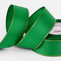 Лента репсовая 40мм*25&plusmn;1ярд(23м&plusmn;1м) золотые нити №019 зелёный АУ