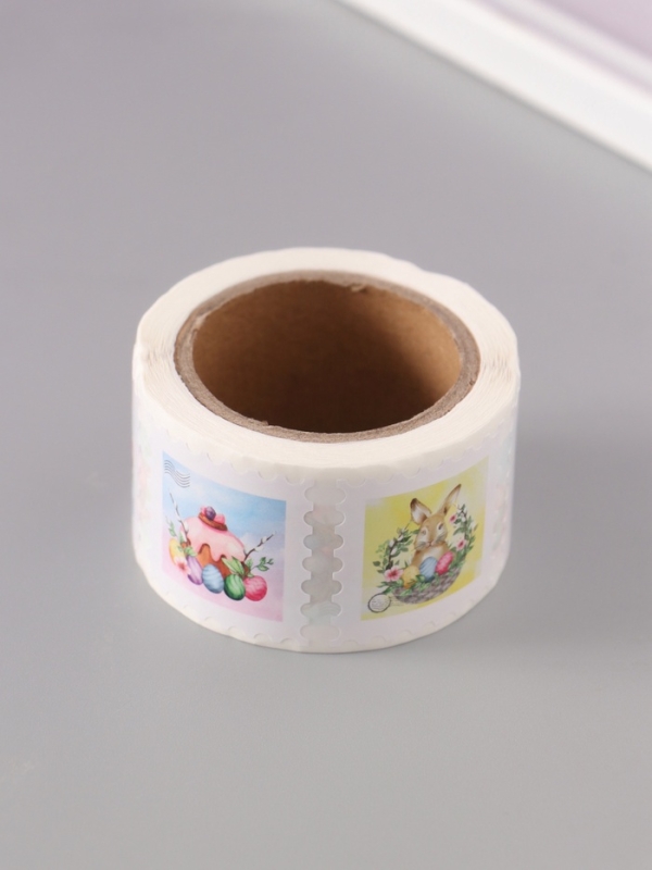 Наклейка бумага "Марки. Пасха" 3х3 см 200 шт в рулоне