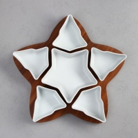 Менажница &laquo;Звезды&raquo;, 5 шт: 200 мл, 1 шт: 500 мл, деревянное основание, фарфор, Иран