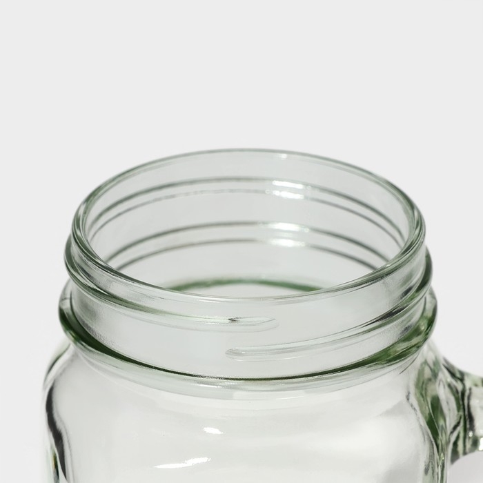 Кружка стеклянная Доляна &laquo;Котик&raquo;, 450 мл, 10&times;7,5&times;13 см, с ручкой, крышкой и трубочкой