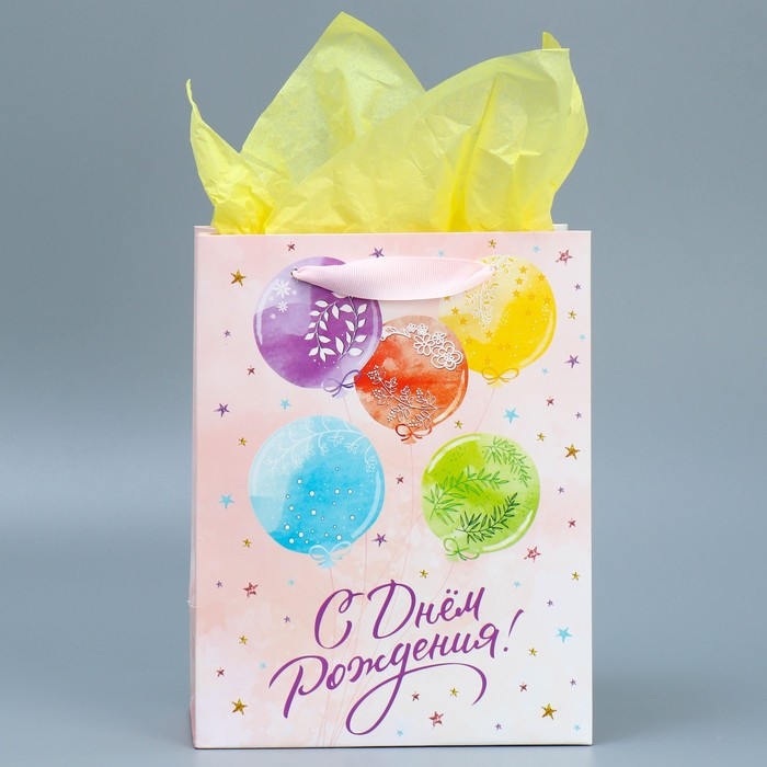 Пакет подарочный ламинированный с тишью, упаковка, &laquo;С Днём рождения&raquo;, MS 18 х 23 х 10 см