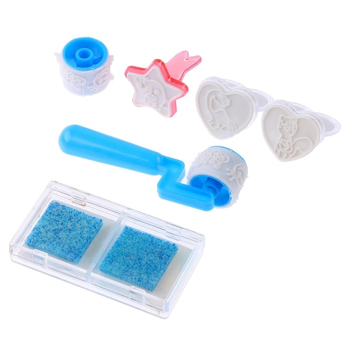 Печать цветная &laquo;Зверята&raquo; , набор 3 шт., ролик-печать с 2 насадками, штемпельная подушка