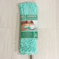 Швабра для мытья пола плоская Доляна, насадка из микрофибры букля 42&times;12 см, телескопическая стальная ручка 80(130) см