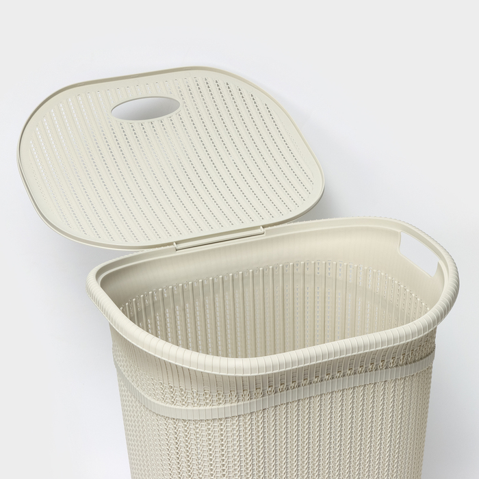 Корзина бельевая с крышкой &laquo;Вязание&raquo;, 55 л, 45&times;36&times;57 см, цвет белый ротанг