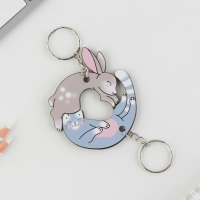 Брелок для ключей парный &laquo;Заяц и кот&raquo;, деревянный, 5,6 х 3,2