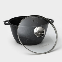 Набор кухонной посуды &laquo;Мраморная №3&raquo;, 6 предметов, крышка, съёмная ручка, антипригарное покрытие, цвет тёмный мрамор