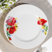 Тарелка фарфоровая &laquo;Маки красные&raquo;, d=20 см, белая