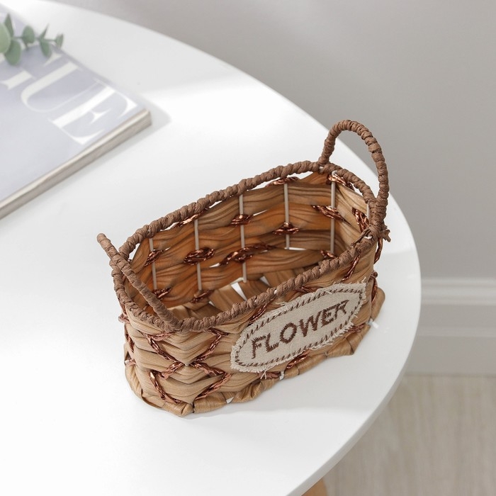 Кашпо для цветов плетёное с ручками Доляна &laquo;Овал&raquo;, 17,5&times;8&times;12,5 см, цвет светло-коричневый