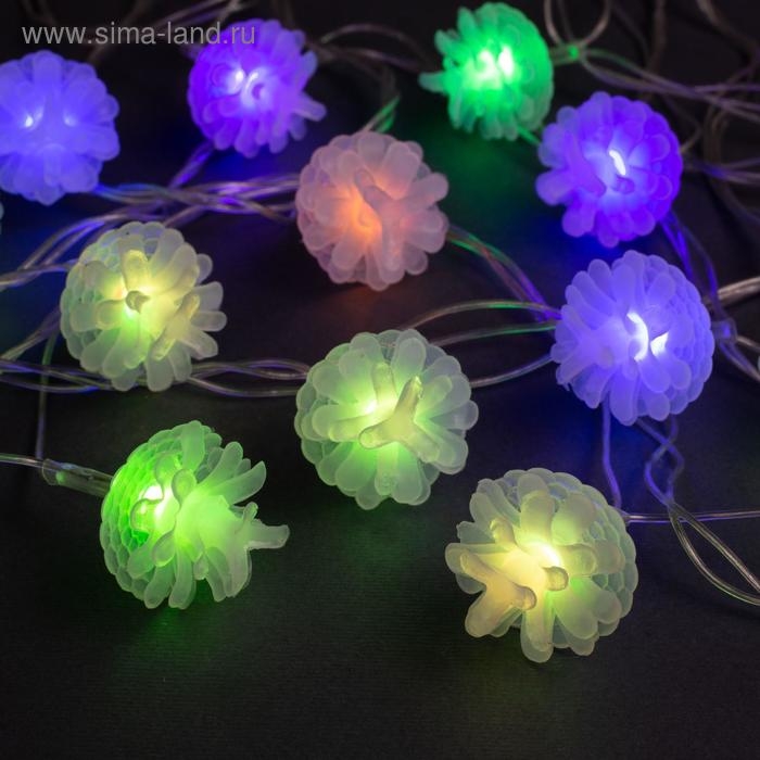 Гирлянда &laquo;Нить&raquo; 5 м с насадками &laquo;Шишки сосновые&raquo;, IP20, прозрачная нить, 20 LED, свечение мульти (RG/RB), мигание, 220 В