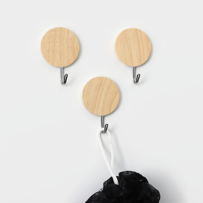 Крючки самоклеящиеся Доляна &laquo;Круг&raquo;, 3 шт, цвет светлое дерево