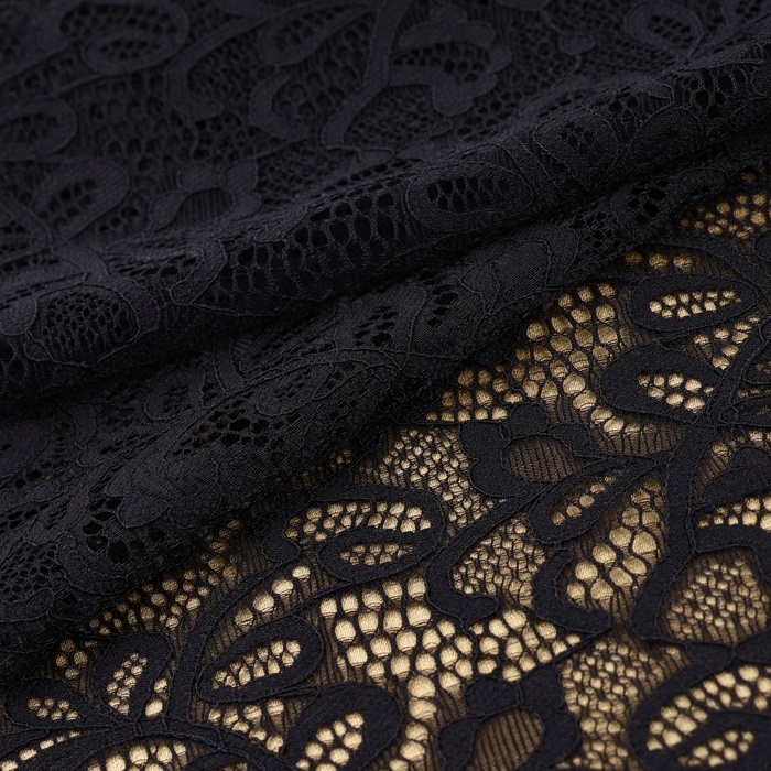 Кружевная эластичная ткань, 215 мм &times; 2,7 &plusmn; 0,5 м, цвет чёрный