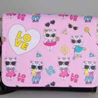 Сумка детская для девочки "Кошечка", на клапане, цвет чёрный/розовый, 15х4х12 см