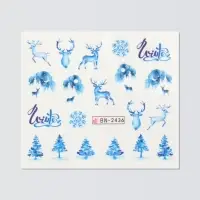 Слайдеры для ногтей &laquo;Christmas deer&raquo;, голубые