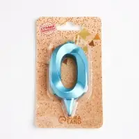 Свеча в торт &laquo;Грань&raquo;, цифра 0, голубой металлик, 6.5 см