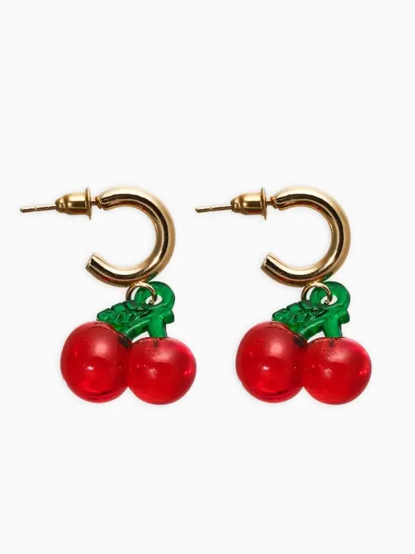 Серьги-кольца "Вишенки" легкие, цветные в золоте