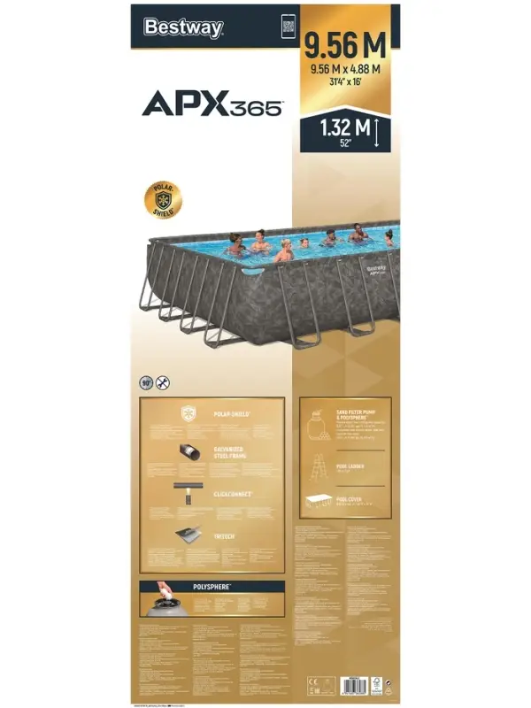 Бассейн каркасный Power Steel 956 х 488 х 132 см (фильтр-насос,лестница,тент) 561KJ