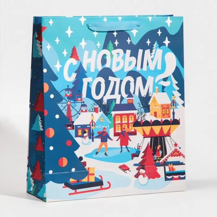 Пакет подарочный новогодний ламинированный &laquo;Зима в городе&raquo;, M 26 х 30 х 9 см