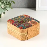 Шкатулка кожзам для украшений "Восточный ковёр" пробка 10х10х5 см