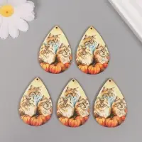 Декор для творчества дерево "Три кота с тыквами" 4,9х3,3х0,3 см