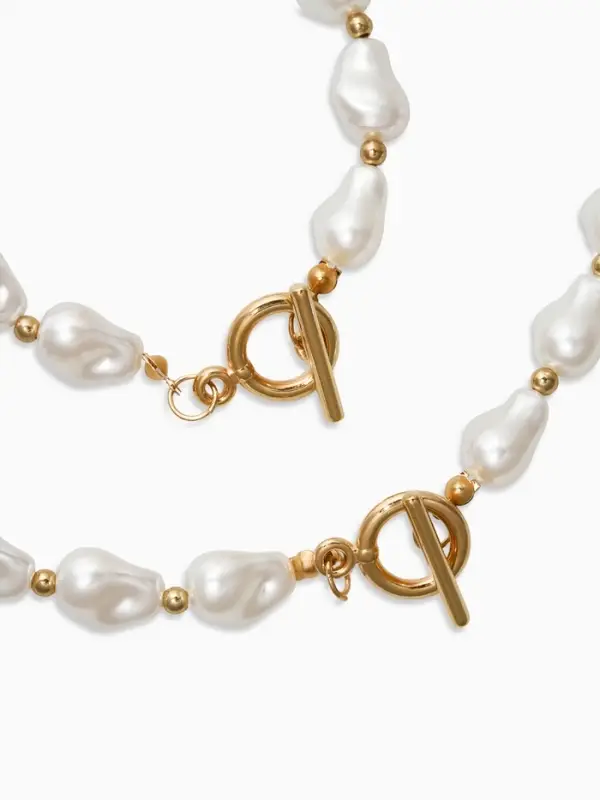 Набор 2 пред-та: бусы,браслет "Жемчуг барочный", капля, 40/18см, цвет белый в золоте