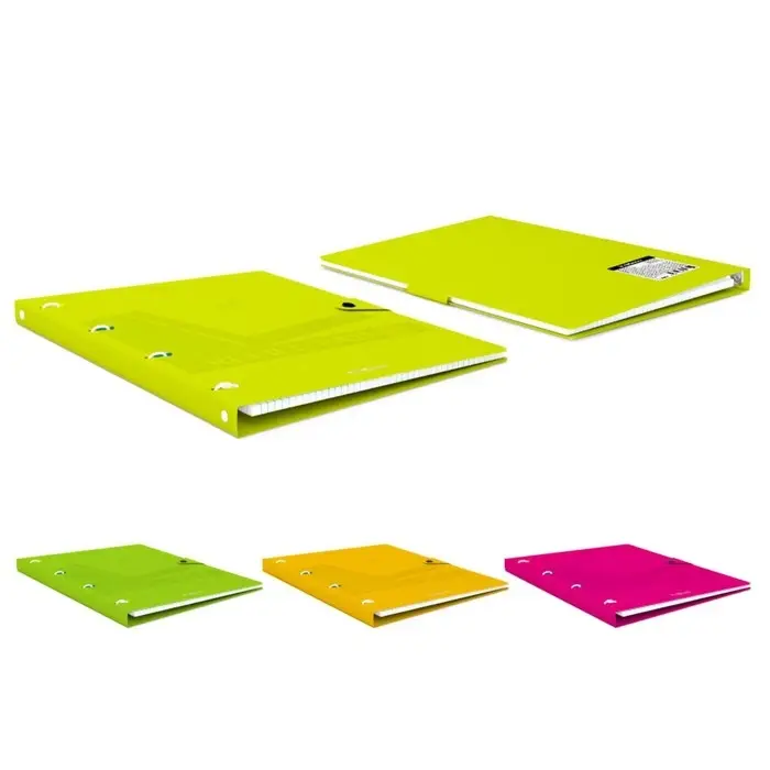 Тетрадь на кольцах А4, 80 листов в клетку ErichKrause "Neon", пластиковая обложка на кнопке, блок офсет, белизна 100%, МИКС