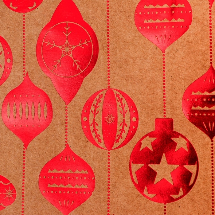 Пакет крафт с  тиснением, круглая ручка, "Ёлочные игрушки"  33 х 25 х 12 см, 120 г