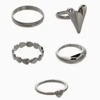 Набор колец 5 шт "Новый стиль" сердечки, размер МИКС, цвет серебро