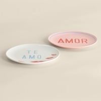 Тарелки SL Home &laquo;Уроки испанского: Amor - Te amo&raquo;, d=22 см, набор 2 шт., фарфор, белые, розовые