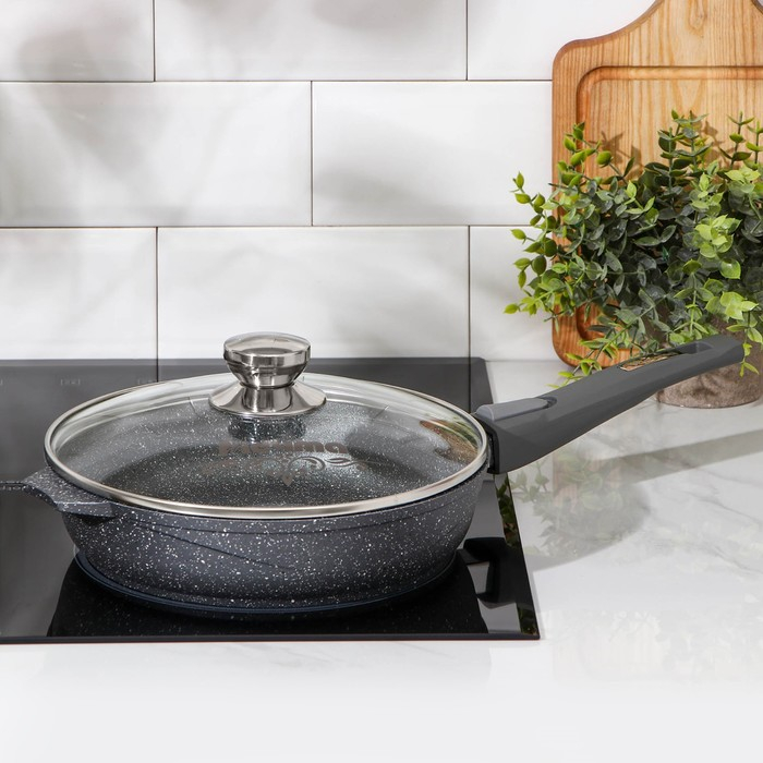 Сковорода &laquo;Гранит&raquo;, d=24 см, съёмная ручка, антипригарное покрытие, стеклянная крышка, цвет серый