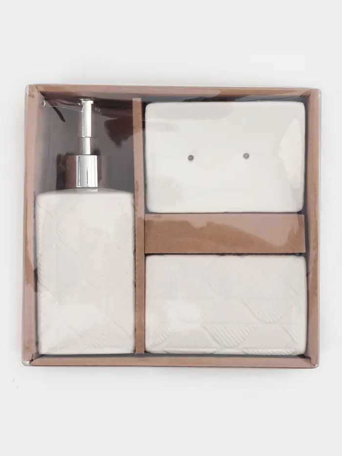 Набор для ванной "Лепесток", 3 предмета (дозатор для мыла, стакан, мыльница), цвет белый