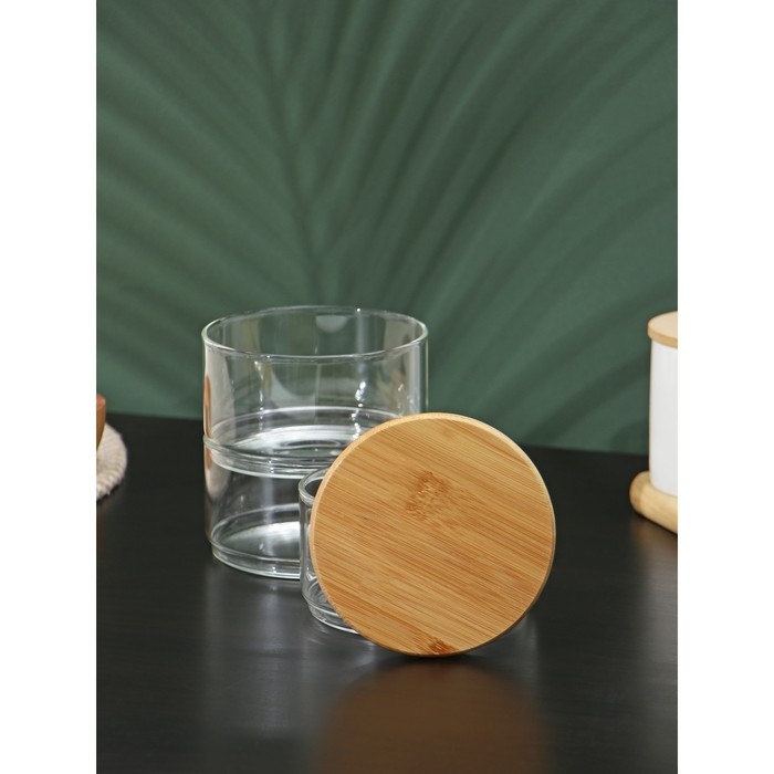 Банки стеклянные для сыпучих продуктов с бамбуковой крышкой BellaTenero &laquo;Эко&raquo;, 500 мл, 11&times;18 см, 3 шт