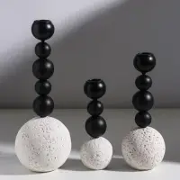 Подсвечник металл, бетон "Шарики" d=2 см набор 3 шт 5,5х16,5 7,5х20,5 10х10х26,5 см