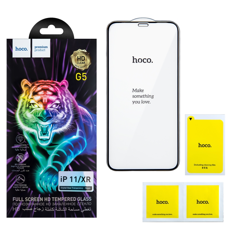 Защитное стекло iPh 11/XR Full Screen G5 black HOCO тонкая рамка